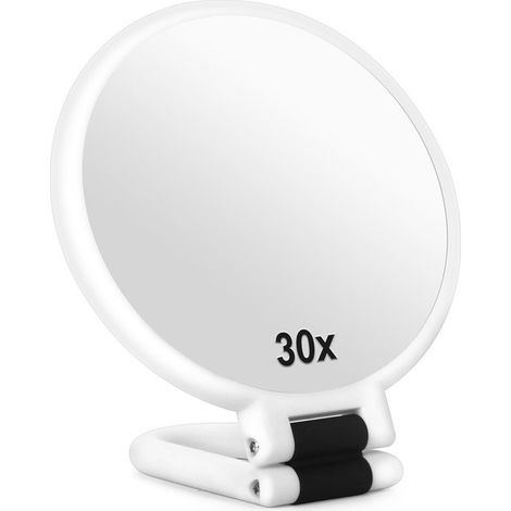 Miroir de poche grossissant 30x - Double face 1x/30x - Poignée et support réglables - Pliable pour les voyages - Blanc (1/5)