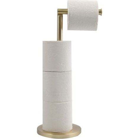 Porte-papier toilette sur pied en acier doré, design moderne. Support WC facile à installer pour salle de bain organisée. (1/5)