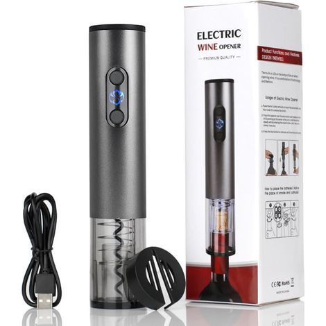 Tire-bouchon électrique automatique – Ouvre-bouteille de vin sans fil à piles avec coupe-capsule – Tire-bouchon rechargeable en acier inoxydable pour rangement de cuisine, fête à la maison (1/5)