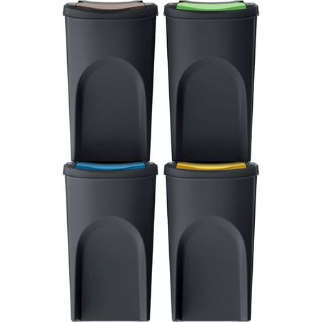 Lot de 4 poubelles 100% plastique recyclé, noir, 4 x 35 l (1/5)