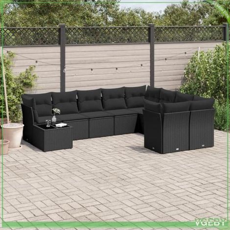 Salon de jardin - 3250024 - Résine tressée noir - Rangement sous assise - 10 personnes (1/3)