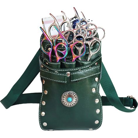 Sac à ciseaux pour coiffeurs professionnels, en cuir PU avec de multiples poches, organisateur d'outils de coiffure avec bandoulière et ceinture réglables. (1/5)