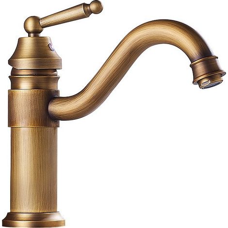 CYUNSHOP-Robinet antique en laiton massif surélevé - Modèle bas (court) - Mono-commande E/C - Raccord 1/4" (G1/4) - Lavabo à poser. (1/4)