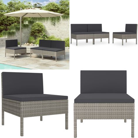 Gartenstühle 3 Stk. mit Auflagen Poly Rattan Grau - Gartensessel - Lounge Möbel - Gartenmöbel Set - Rattan Sessel - Gartenlounge - Home & Living (1/5)