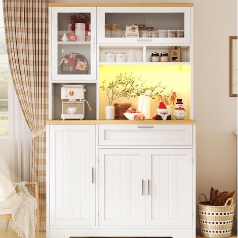 Küchenschrank, Hochschrank / Vitrine mit LED-Beleuchtung, 104x40x180 cm, weiß/schwarz, für Küche & Wohnzimmer (1/5)