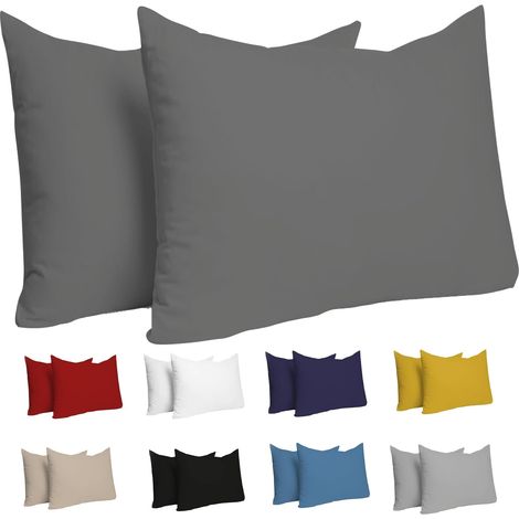Federe (set da 2) - Cotone antracite - Per cuscini 48 x 74 cm - Jersey 100% cotone - Federe per letto matrimoniale - Protezioni per cuscini - Resistenti e ipoallergeniche