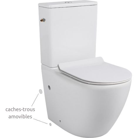 Ceramia WC à poser sans bride en céramique avec abattant SoftClose + réservoir de chasse, alimentation latérale, blanc (CEPX030RREXVP)