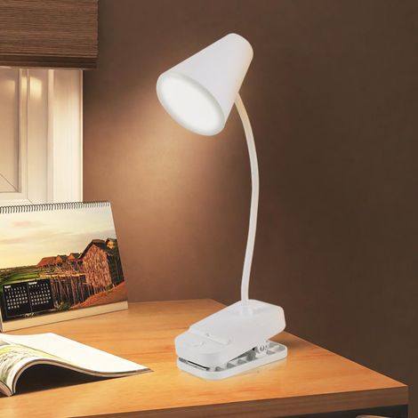Lampe de lecture, lampe de bureau LED blanche avec port de charge USB, lampe clipable et sur pied, double alimentation batterie et USB, col flexible rotatif à 360°, lampe de bureau anti-fatigue oculai (1/5)