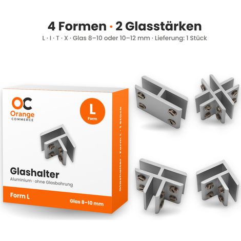 Glashalter Glasklemme Klemmhalter Glasbodenhalter Regalhalter Vitrine Aluminium (1/4)