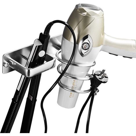 Porte Sèche-Cheveux Argent Support Lisseur avec Range-Câbles (1/2)
