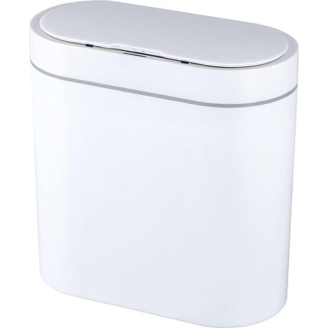 Poubelle de salle de bain étanche avec détecteur de mouvement et couvercle - En plastique fin - Blanc (taille S fine, 9,5 L) (1/5)