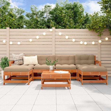 Garten-Lounge-Set 7 pcs Wachsbraun Massives Kiefernholz (1/5)