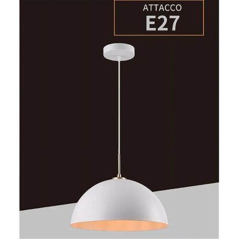 TrAdE Shop Traesio - Lampadario A Sospensione Soffitto E27 Paralume Cupola In Ferro Elegante Ip20 B92 - Bianco (1/3)