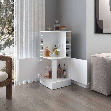 Tuhome Concept – Meuble bar d’angle avec rangement – Casier à bouteilles intégré – Design moderne pour salon et salle à manger – Optimise l’espace