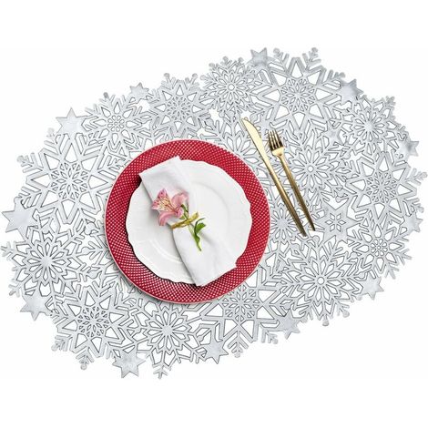 Ensemble de 6 sous-verres en forme de flocons de neige pour la table à manger, sous-verres de cuisine sur le thème de Noël, vinyle découpé pour la décoration de Noël. (1/5)