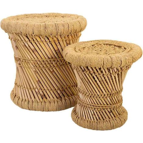 Tabouret bambou et corde naturelle esprit artisanal chaleureux - naturel bambou et corde tressée (1/4)