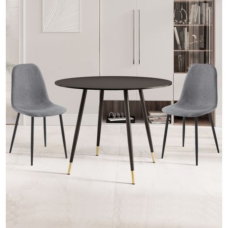 Hallowood Furniture Finley Black Table and Chairs Set 2 with Oak Effect Top, Metal Legs and Dark Grey Fabric Seats, Round Dining Table for Home, Office, or Café Use (100cm) (1/5)