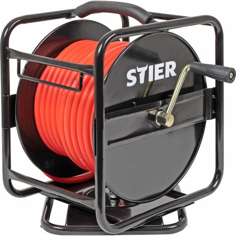 STIER Druckluft Schlauchtrommel inkl. Wandhalterung, Druckluftschlauch SBT-30, max. Druck 20 bar, Ø 8 mm, ausziehbare Länge 30 m, einfaches Aufwickeln
