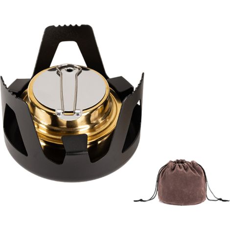Réchaud à alcool portable, petit brûleur à alcool en laiton avec support en aluminium, batterie de cuisine ultralégère pour l'extérieur, le camping, la randonnée, le pique-nique (1/5)
