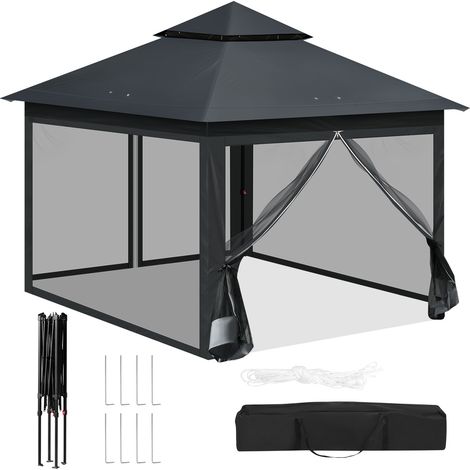 Tonnelle d'extérieur,abri en tissu Oxford avec moustiquaire,protection solaire imperméable,idéal pour jardins et arrière-cours (Gris foncé)