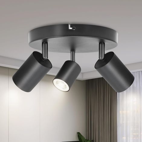 Ceiling Light with 3 Adjustable GU10 Spots, Black Aluminum, for Living Room and Kitchen (1/5)