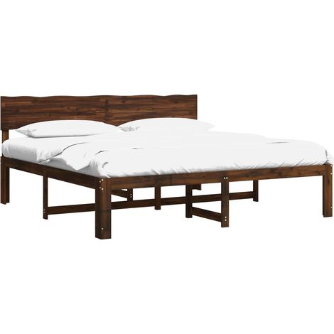 Cadre de lit double avec tête de lit en bois d'acacia massif marron foncé 180 x 200 cm, 38.2kg (1/5)