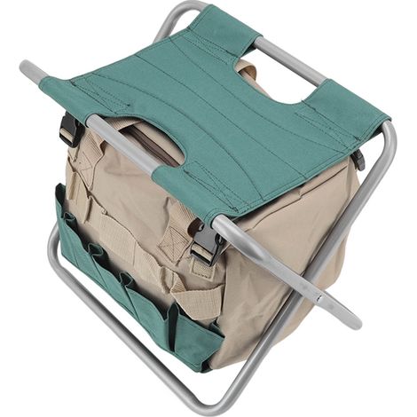 Tabouret de jardin pliable multifonction avec grand rangement, démontable, pour pêche et outils de jardin (taille extra-large) (1/5)