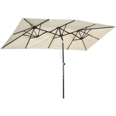 Ombrellone Doppio Inclinabile e Regolabile con Cordicella, in Poliestere e Metallo, 150x295x170-214 cm, Crema