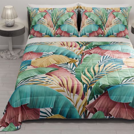Couvre-lit d'été 220x260 cm 100 g/m² Double Face, Couette légère pour lit Une Place et demie, Printemps, Modèle Tropical, 100% Fabriqué en Italie (1/5)