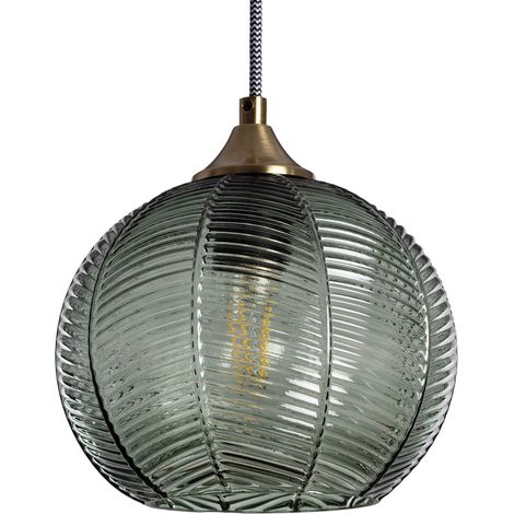 Metal and glass indoor pendant light Ø20 cm, Romane, Green, 20x20x130 cm