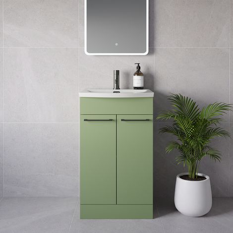 Napoli 390 Olive Green 500mm 2 Door Vanity Unit with Arc Basin - 500mm - Gunmetal Grey 160mm Handle