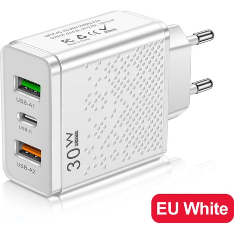 Nouveau chargeur de téléphone portable 2 ports USB + PD Type-C avec éclairage LED, chargeur de voyage multiport aux normes eu(L53) (1/5)