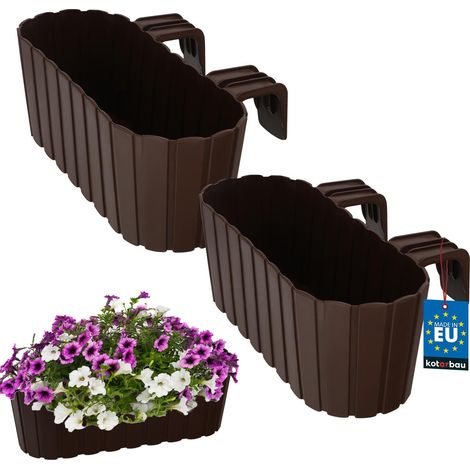 KOTARBAU® Jardinière de balcon ovale marron rustique 400 mm, lot de 2 (1/5)