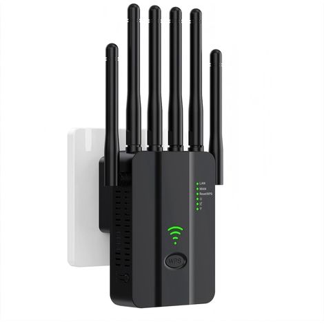 2.4GHz Répéteur WiFi  Monobande - Amplificateur WiFi 300Mbps 6 Antennes, 2 Ports LAN Gigabit, WPS One-Touch - Compatible Toutes Box Internet - Intérieur/Extérieur