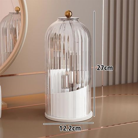 Organizzatore per pennelli da trucco - porta cosmetici - contenitore per prodotti di bellezza - girevole a 360 gradi - 12,2 x 27 cm - trasparente (1/5)