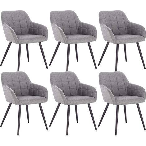 Lot de 6 Chaises de salle à manger WOLTU, Chaises de Cuisine en lin et métal 49x43x81cm Gris Clair