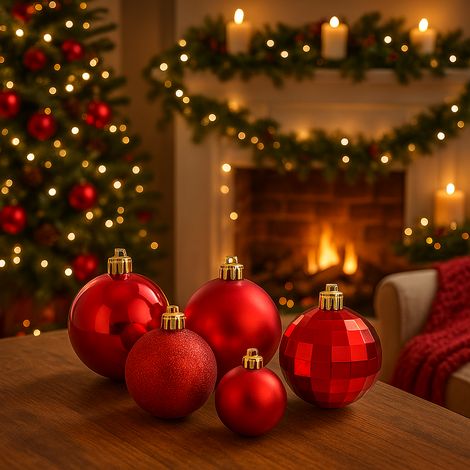 Set 16 Palline di Natale Mirrormix Assortite D6 Rosso Scuro EDG