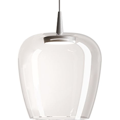 Zafferano Lampada a sospensione Bilia 230V LED 8W 2700K in vetro borosilicato soffiato a bocca con finitura alluminio trasparente diametro 27 cm