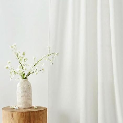 Linen Effect Curtain - Thick Linen Style Curtains with Eyelets, Privacy Protection Chic for Living Room, Bedroom, Home, Window, W140 x H160cm, White (1/3)