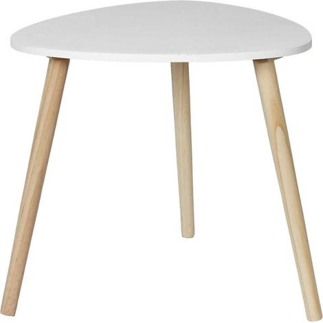 Table d'appoint forme triangulaire H46cm blanche pieds en pin massif - KAREN (1/2)