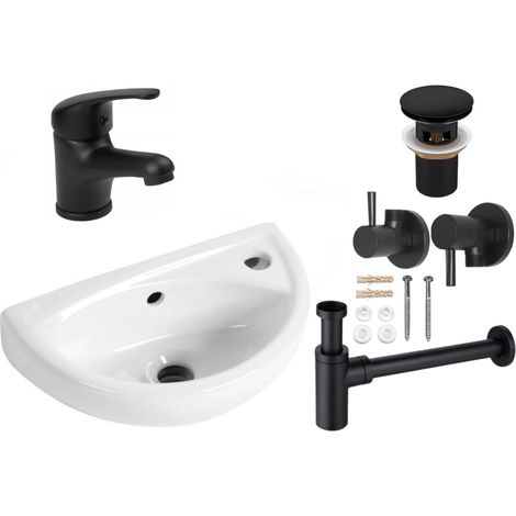 Hängewaschbecken-Set mit Armatur und Siphon 39x23 cm (1/5)