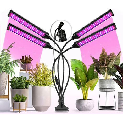 Lumière de croissance pour plantes 80 LED, minuterie auto 3H/9H/12H, 5 intensités, lampe horticole pour semis et floraison (1/5)