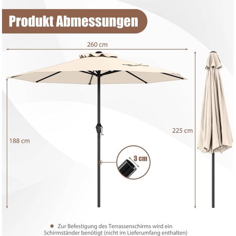 Sonnenschirm 250 cm mit Kurbel und 8 Streben, Beige