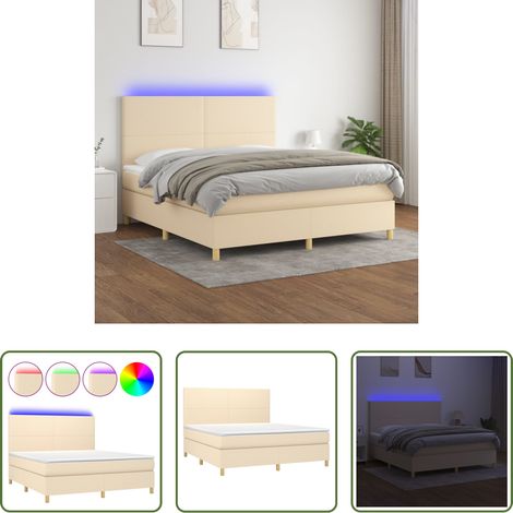 vidaXL LED-Streifen -  Boxspringbett mit Matratze & LED Creme 180x200 cm Stoff (1/5)