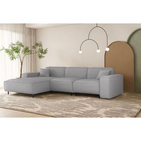 Ecksofa Designersofa GLORIA in Stoff Artico Hellgrau Ottomane Links