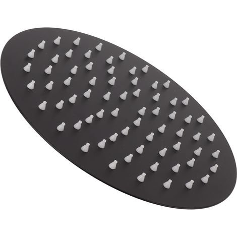 Pommeau de douche ultra-mince effet pluie cascade en acier inoxydable, rond et noir, 20 cm (8 pouces). (1/5)