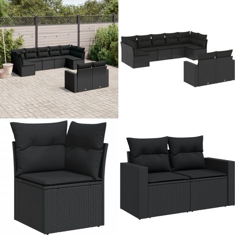 9-tlg. Garten-Sofagarnitur mit Kissen Schwarz Poly Rattan - Gartengeset - Outdoor Möbel - Gartenlounge - Rattan Sessel - Lounge Set - Home & Living (1/5)