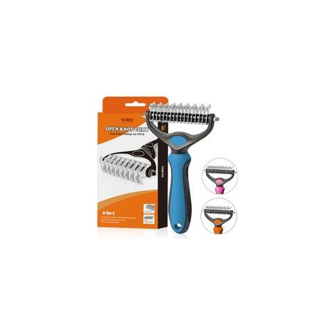 Brosse démêlante double embout pour chiens et chats, sans danger pour les dents, bleu/noir (1/5)
