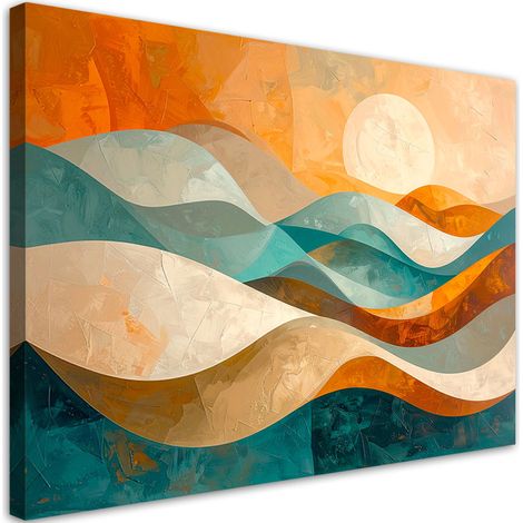 Cuadro sobre Lienzo, Olas abstracción en colores turquesa y beige, 30x20