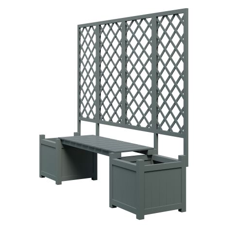 Jardinière avec treillis en bois de sapin massif bac à fleurs grand espace avec banquette siège pour jardin cour terrasse gris